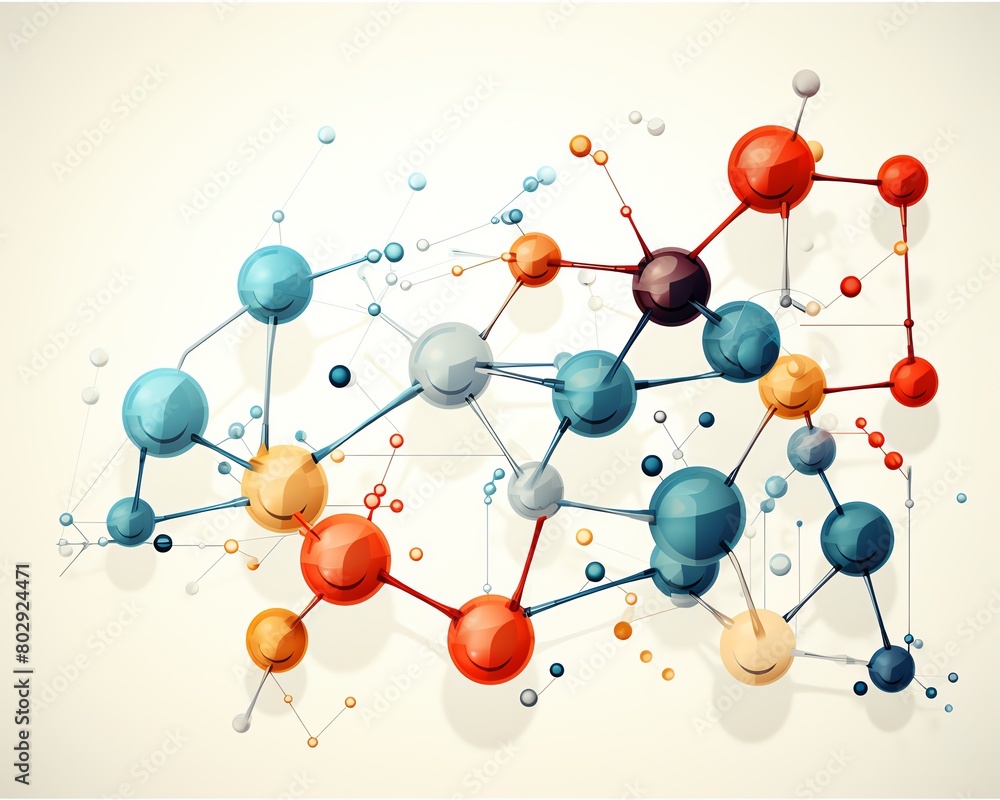 3D rendering of colorful molecular structure, connected spheres. 3D rendering of colorful molecular structure, connected spheres.