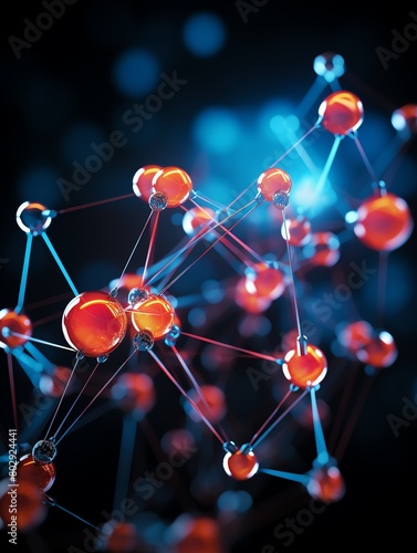3D network model on a split background, with one side blue and the other black