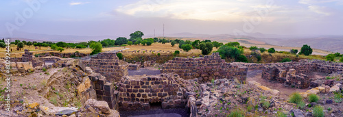 Sunset view of the ruins of the crusader Belvoir Fortress photo