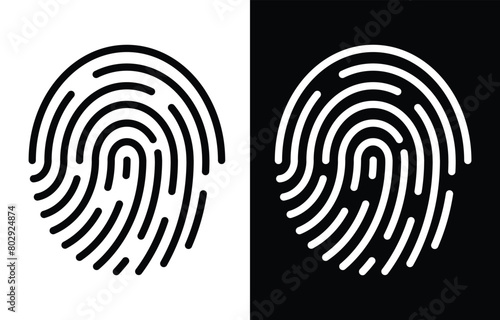 Set of fingerprint scan icons. black and white thumb print symbol. biometric security check icon for mobile app, ui, website. vector illustration on transparent background.