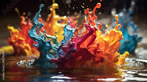Colorful Water Splashes. Perfect for: Graphic Design, Backgrounds, Artistic Concepts.
