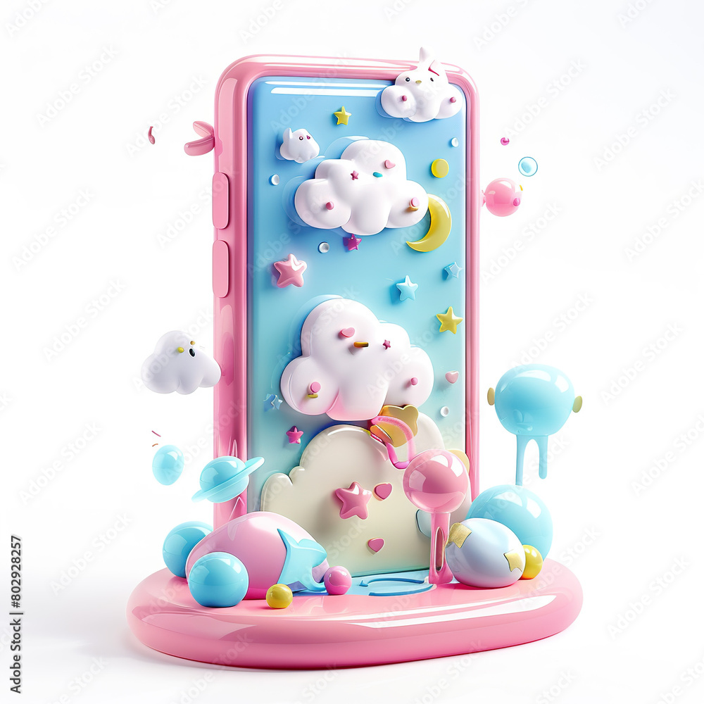 Mobile phone, illustration, cute 3D, C4D style, white background Mobile phone, illustration, cute 3D, C4D style, white background