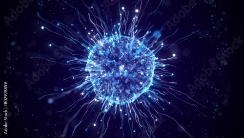 Abstract medicine background. Body cells under the microscope. Animated stem cell. 3D rendering. 4k animation.