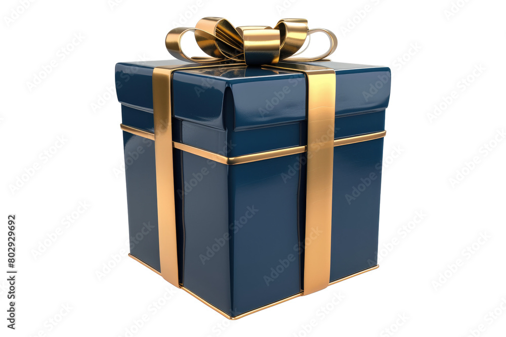3d blue gift box with golden ribbon isolated on transparent background ...