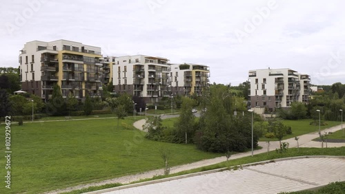 An apartment complex in a suburban area