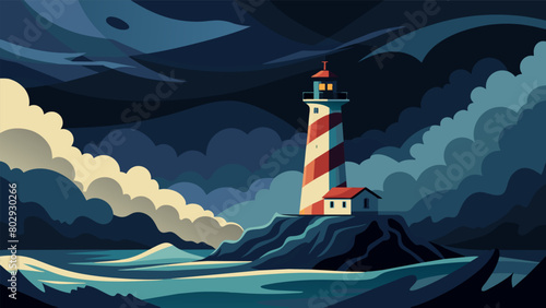 A Beacon of Light A bold painting of a lighthouse standing tall against stormy seas and dark skies symbolizing the beacon of hope and guidance that. Vector illustration