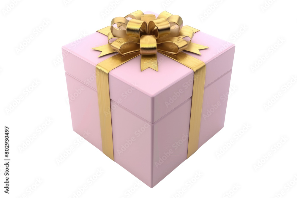 Obraz premium pink gift box with golden ribbon isolated on transparent background