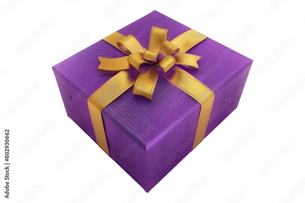 Obraz premium purple gift box with golden ribbon isolated on transparent background