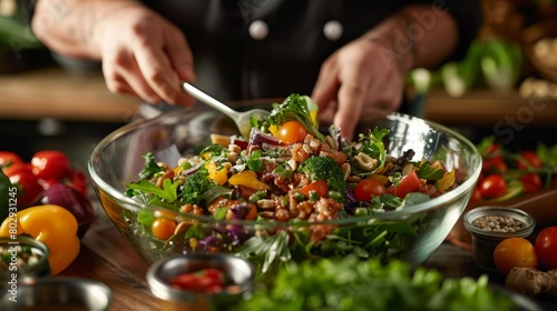 Expert Chef Crafts Artisanal Vegetable Salad in Kitchen