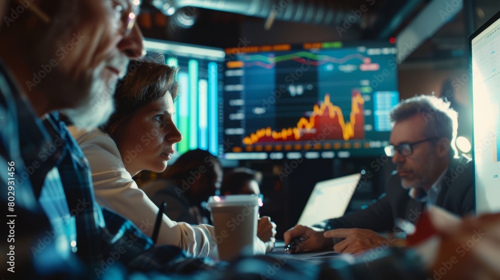 Analysts Examining Stock Market Data on Multiple Computer Screens