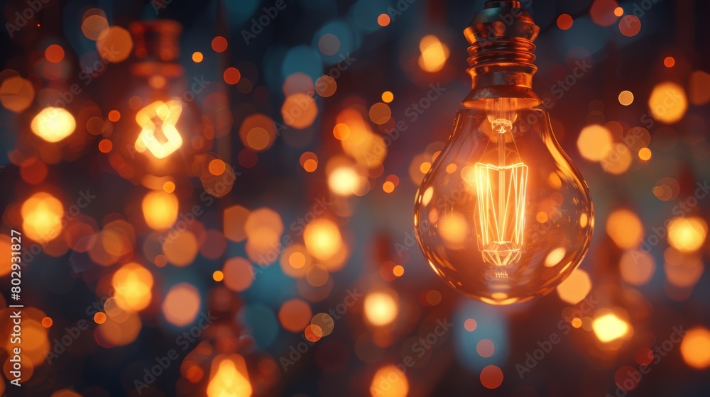 A background of floating light bulbs with glowing filaments, casting an ethereal glow. A background of floating light bulbs with glowing filaments, casting an ethereal glow.