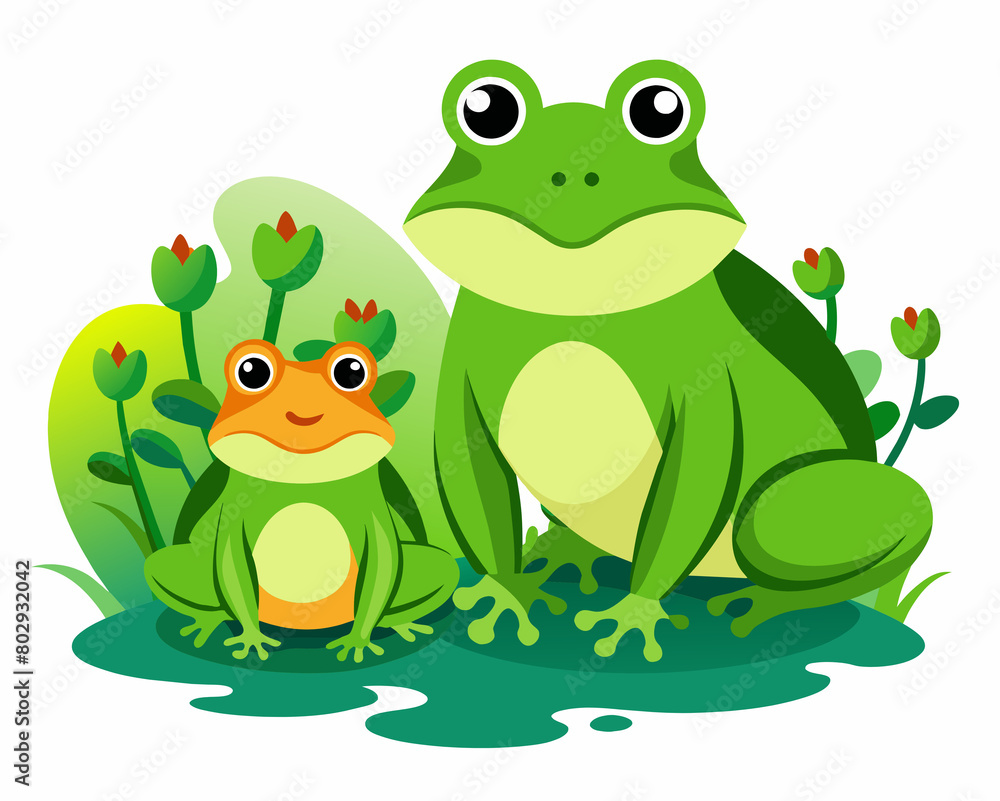 True frog cartoon characters sitting together in the grass True frog cartoon characters sitting together in the grass