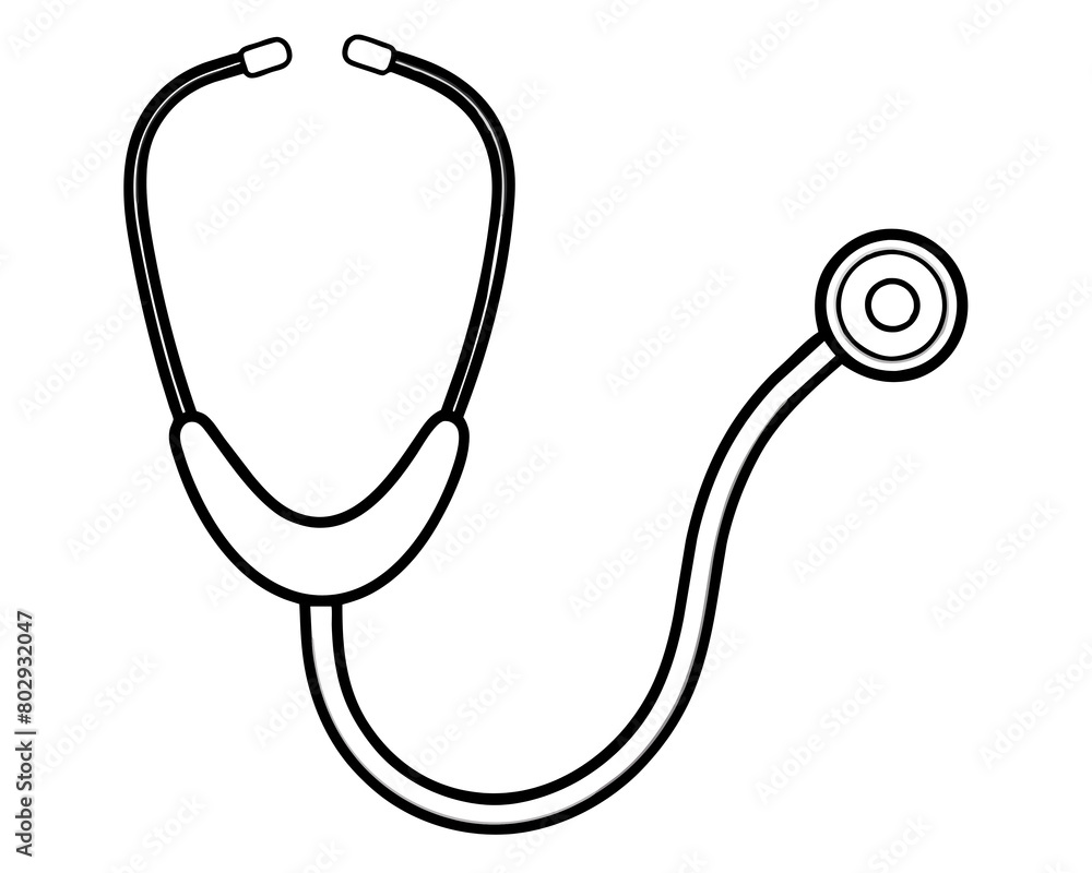Monochrome drawing of a stethoscope on a blank canvas Monochrome drawing of a stethoscope on a blank canvas