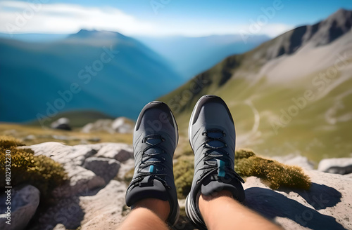 Male feet in mountain background shoes