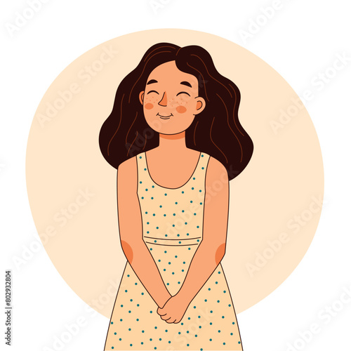 A girl expresses genuine joy and excitement, his emotions are excited and happy. Vector illustration isolated on a white background for use in cards, web, apps, decoration