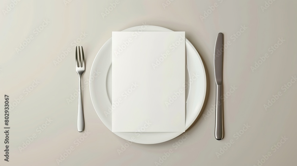 Mockup of a blank menu card placed on a plate. Mockup of a blank menu card placed on a plate.