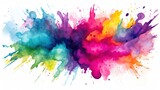 A cartoonstyle watercolor illustration of a colorful powder explosion, mimicking a Holi paint celebration, vivid and dynamic, isolated on white