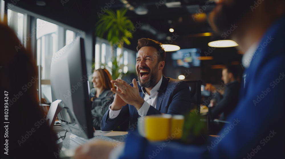 Successful Business Team Reacting to Positive Results. Successful Business Team Reacting to Positive Results.