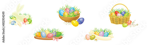 Easter Holiday with Decorative Egg Shell Vector Set