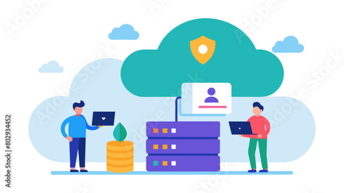 Cloud computing concept. Vector illustration of business technology cloud server security and online storage backup concept 
