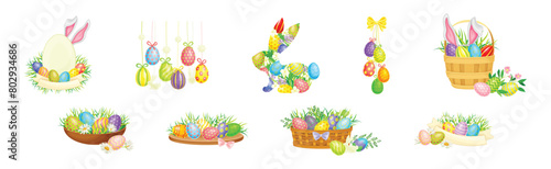 Easter Holiday with Decorative Egg Shell Vector Set