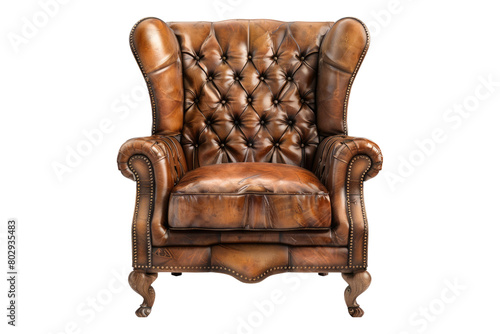 Antique leather wing chair isolated on transparent background