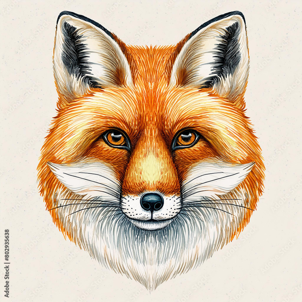 Fototapeta premium Watercolor painting of fox. Animal portrait. Hand drawn art. Detailed illustration.