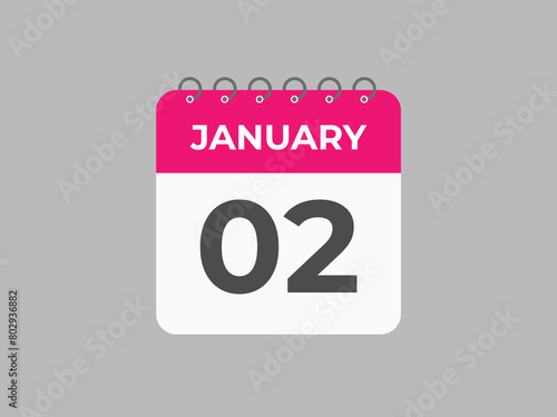 january 2 calendar reminder. 2 january daily calendar icon template. Calendar 2 january icon Design template. Vector illustration