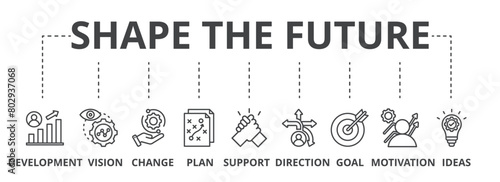 Shape the future concept icon illustration contain development, vision, change, plan, support, direction, goal, motivation and ideas.