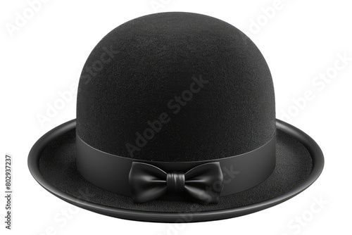 Black cap circular bowler hat isolated on transparent background