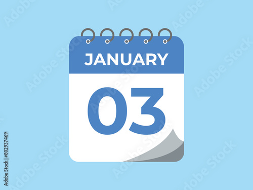 january 3 calendar reminder. 3 january daily calendar icon template. Calendar 3 january icon Design template. Vector illustration
