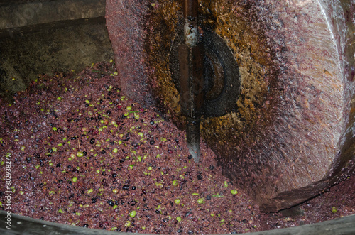 Olive oil press, the old way, inside a workshop in the High Atlas. morocco photo