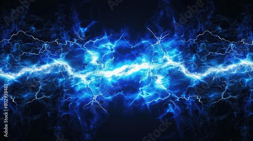 Energy Line. Blue Power Energy Graphic Background with Lightning Effects