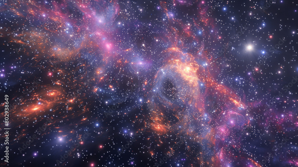 Vibrant and detailed image of a nebula with intertwining colors and glittering stars