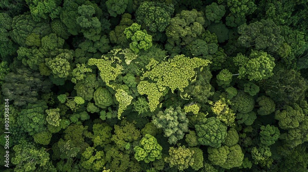 Naklejka premium Tree shaped like a world map, highlighting the interconnectedness of nature and global ecosystems.