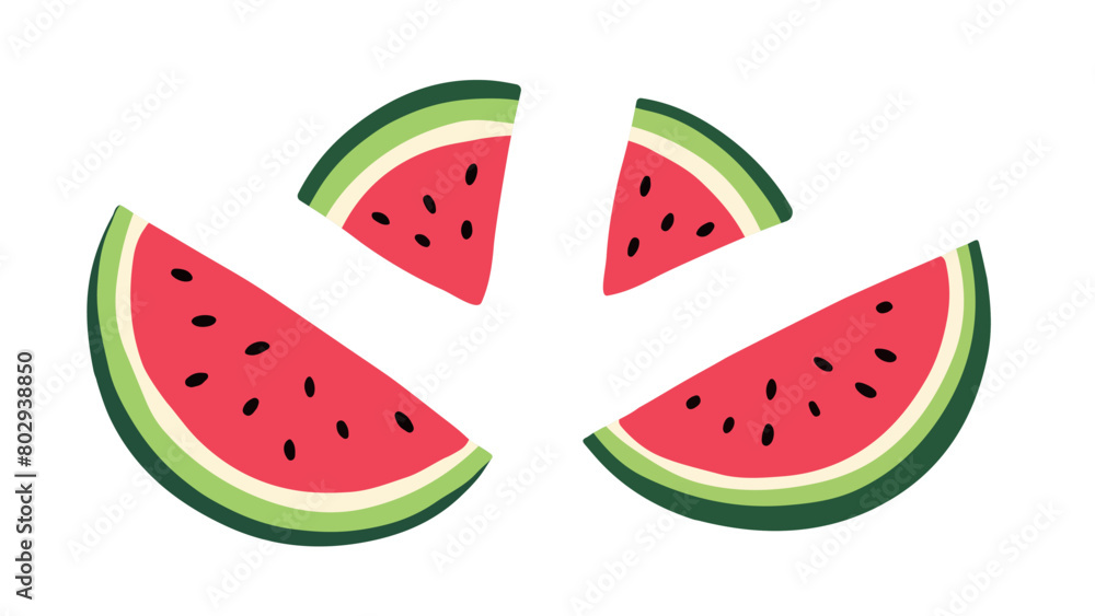 Watermelon Slices Set. Flat Style Vector Illustration. Doodle Isolated Objects on White Background Watermelon Slices Set. Flat Style Vector Illustration. Doodle Isolated Objects on White Background