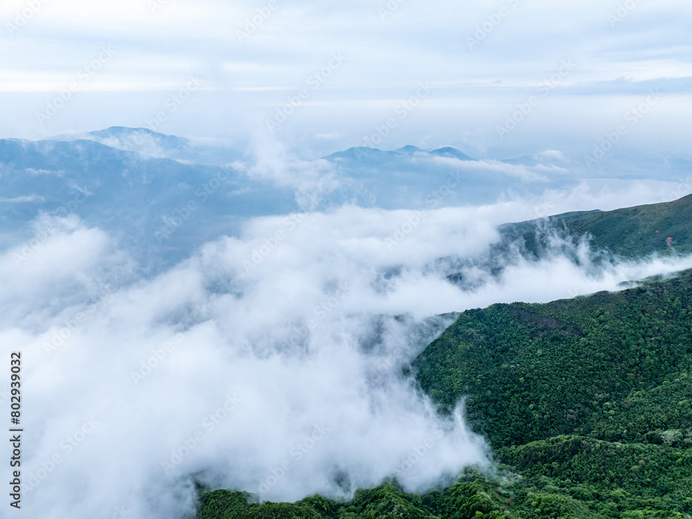 Aerial photography of mountain clouds and fog