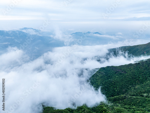 Aerial photography of mountain clouds and fog