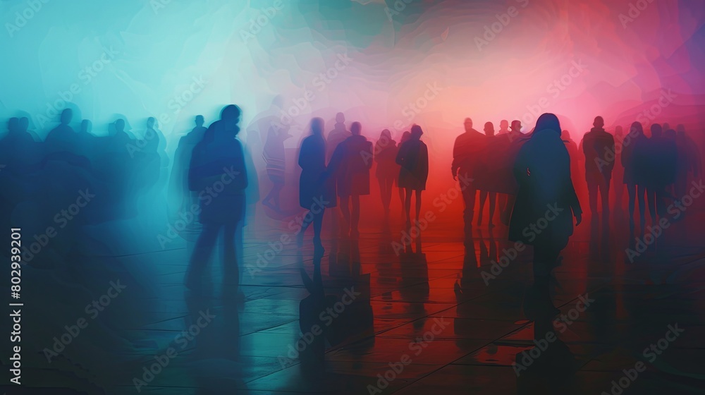 Colorful abstract silhouette crowd in hazy atmosphere Colorful abstract silhouette crowd in hazy atmosphere
