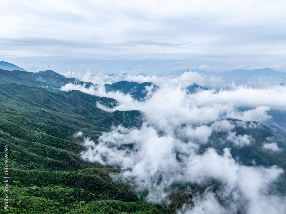 Aerial photography of mountain clouds and fog