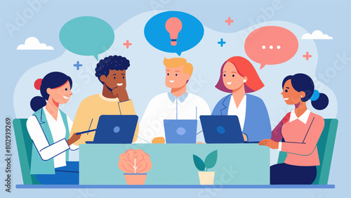 A panel discussion is held with neurodivergent employees providing them with a platform to share their professional successes and challenges.. Vector illustration