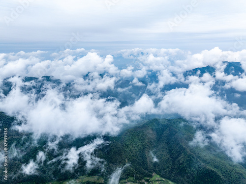 Aerial photography of mountain clouds and fog