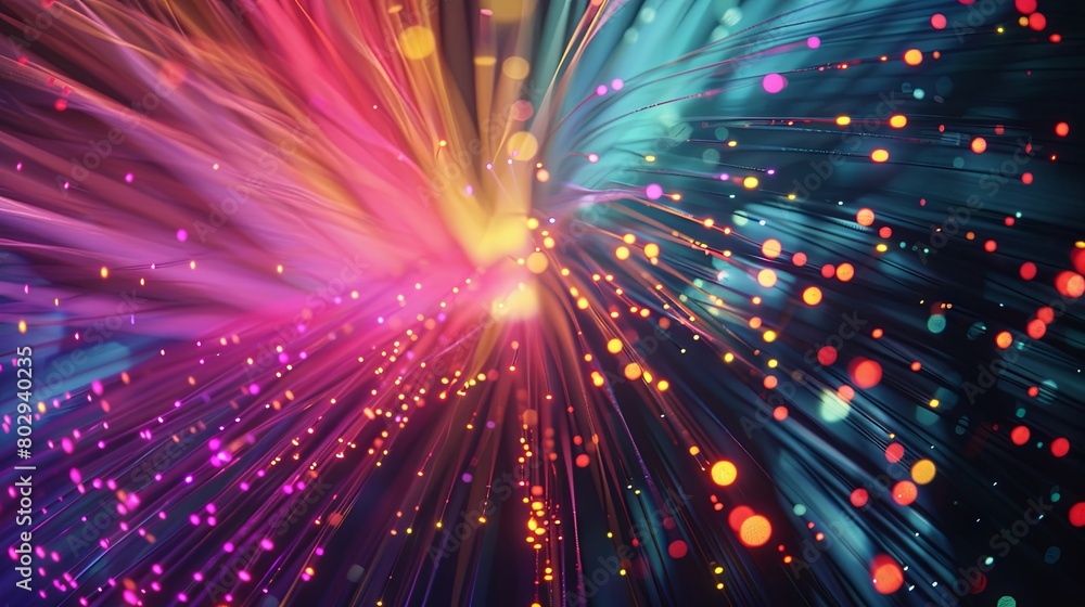 Obraz premium Vibrant abstract fiber optics light explosion in brilliant colors