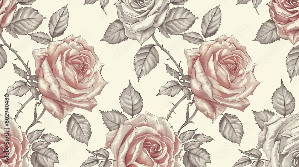 Vintage floral pattern featuring seamless hand-drawn roses.