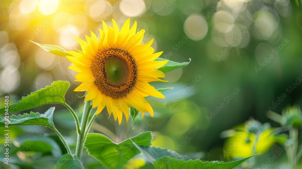 Naklejka premium A sunflower facing the sun. The sunflower is in focus.