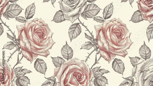 Vintage floral pattern featuring seamless hand-drawn roses.