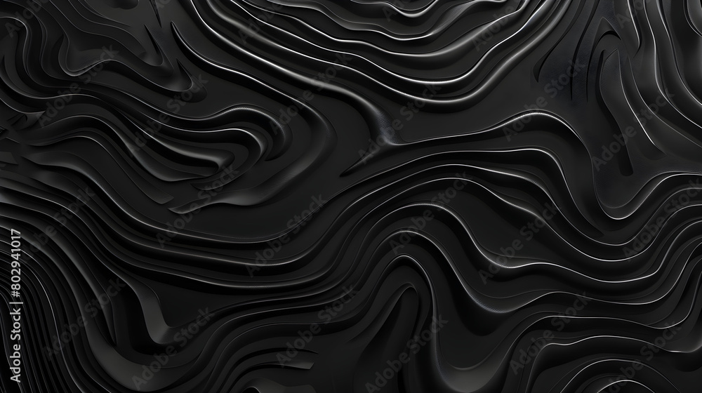 Abstract black background with wavy lines. Three dimensional texture.