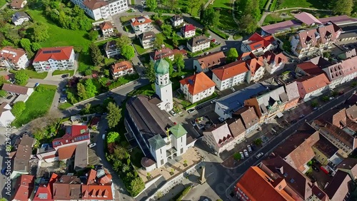 Die Stadt Stockach im Hegau mit der historischen Kernstadt und der Kirche Sankt Oswald photo