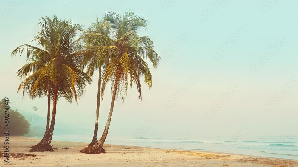 Serene tropical beach with palm trees at sunrise