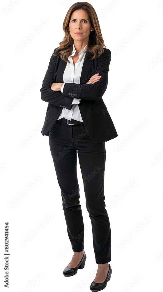Professional Middle-Aged Businesswoman in a Black Suit, Full Body Isolated on Transparent Background Professional Middle-Aged Businesswoman in a Black Suit, Full Body Isolated on Transparent Background